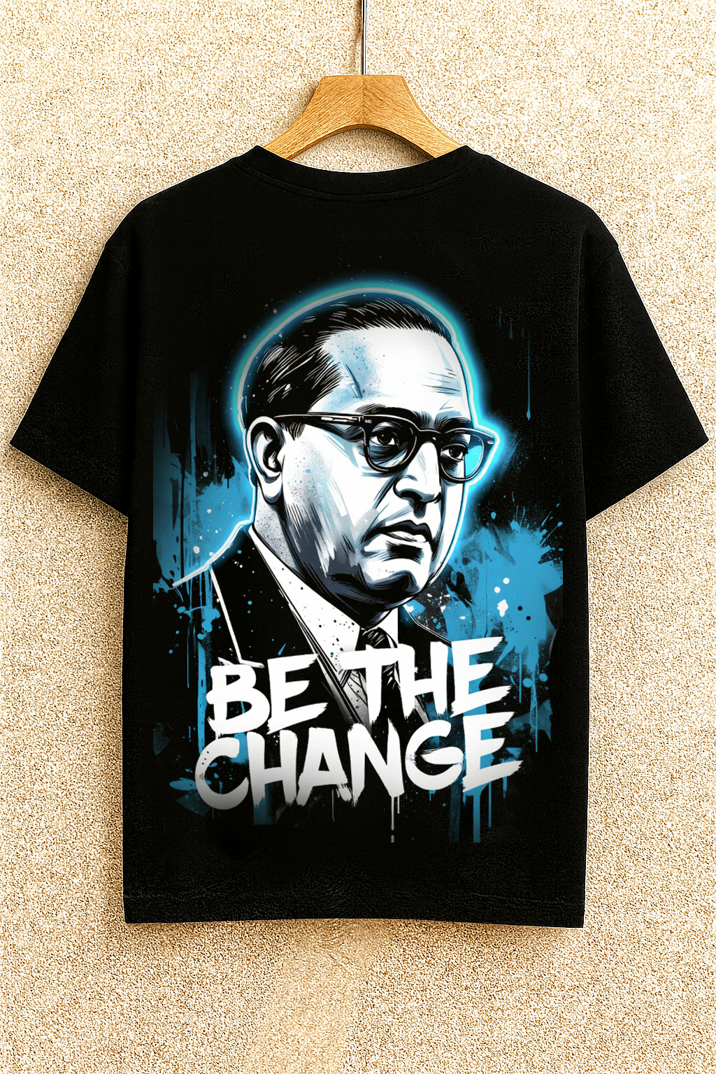 Be The Change – Dr. B.R. Ambedkar Graphic Printed Black Oversized T-Shirt
