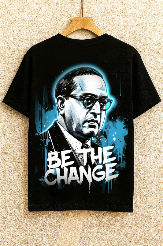 Be The Change – Dr. B.R. Ambedkar Graphic Printed Black Oversized T-Shirt