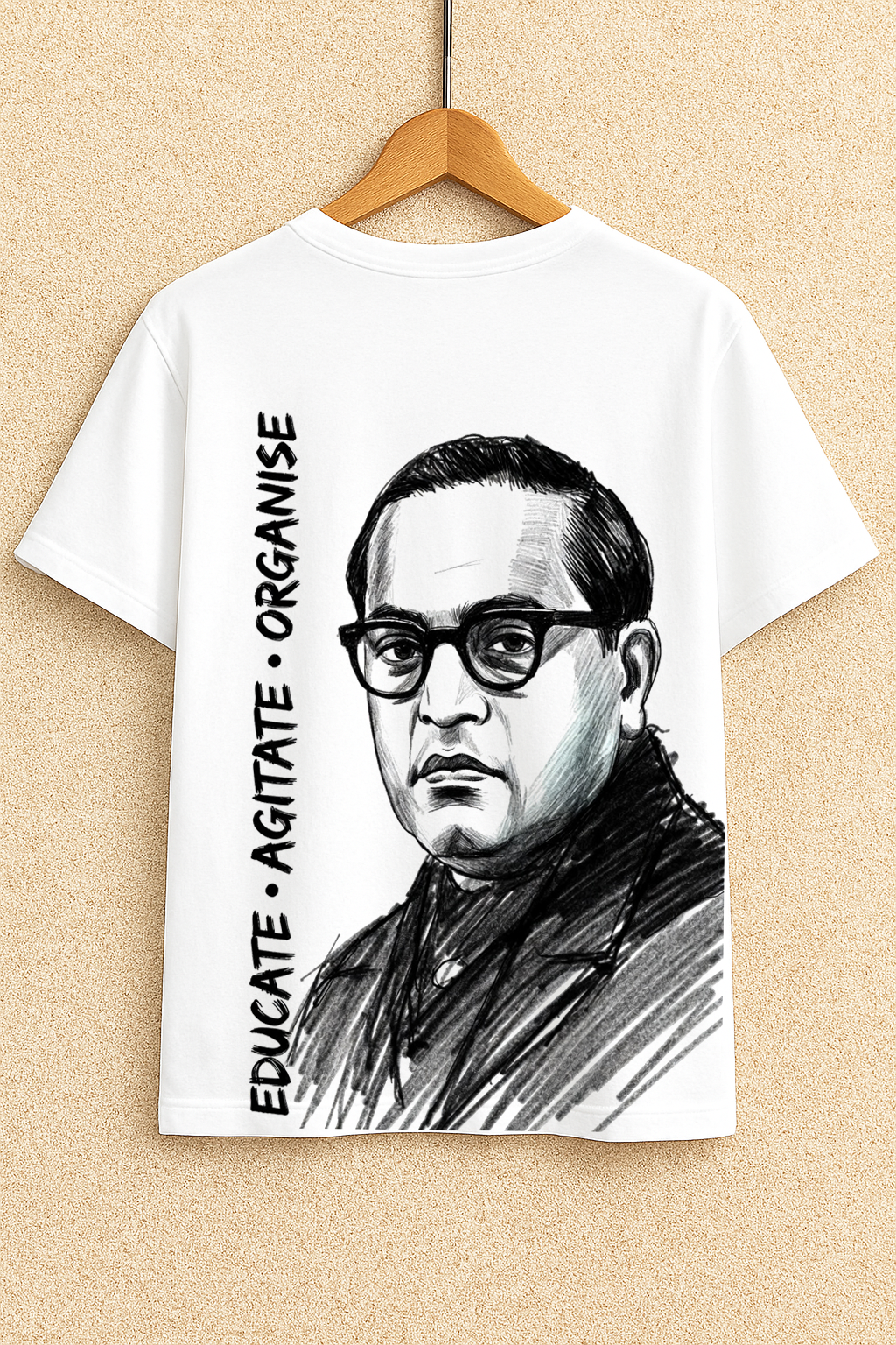 Educate • Agitate • Organise – Inspirational Sketch Art T-Shirt | White Premium Tee